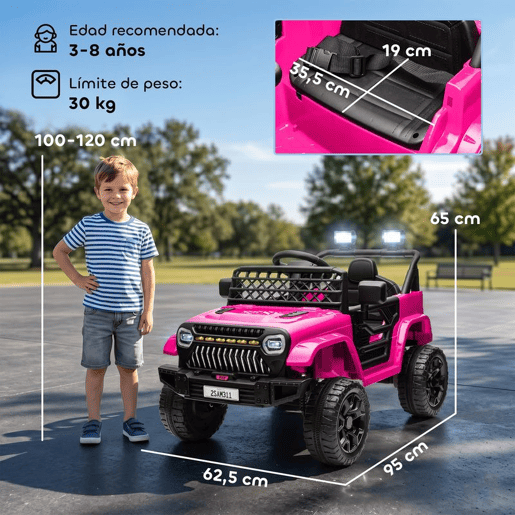 AIYAPLAY Carro Elétrico para Crianças acima de 3 Anos Carro Elétrico Infantil UTV Carro a Bateria 12V com Controlo Remoto Velocidade Ajustável USB Faróis e Buzina 95x62,5x65 cm Rosa