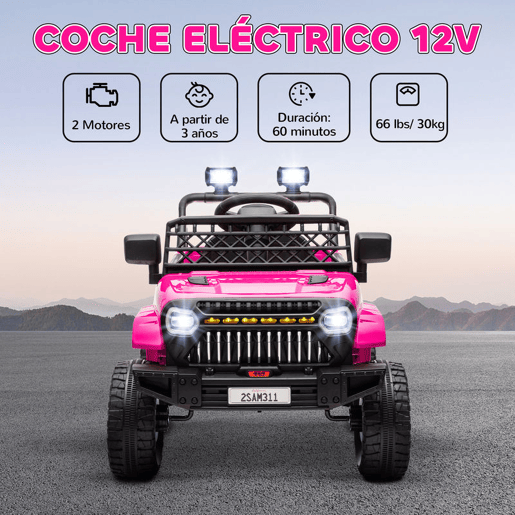 AIYAPLAY Carro Elétrico para Crianças acima de 3 Anos Carro Elétrico Infantil UTV Carro a Bateria 12V com Controlo Remoto Velocidade Ajustável USB Faróis e Buzina 95x62,5x65 cm Rosa