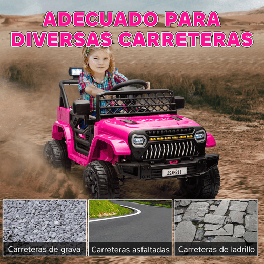 AIYAPLAY Carro Elétrico para Crianças acima de 3 Anos Carro Elétrico Infantil UTV Carro a Bateria 12V com Controlo Remoto Velocidade Ajustável USB Faróis e Buzina 95x62,5x65 cm Rosa