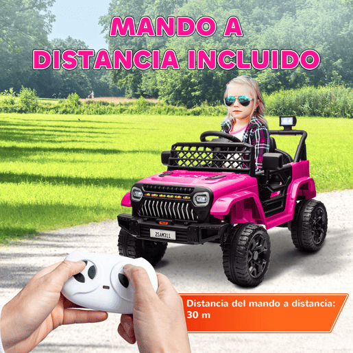 AIYAPLAY Carro Elétrico para Crianças acima de 3 Anos Carro Elétrico Infantil UTV Carro a Bateria 12V com Controlo Remoto Velocidade Ajustável USB Faróis e Buzina 95x62,5x65 cm Rosa