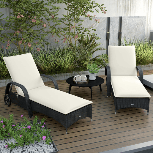 Outsunny Conjunto de 2 Almofadas para Espreguiçadeira Dobráveis Almofadas para Espreguiçadeiras de Jardim 193x58x6 cm com Correias de Sujeição Creme