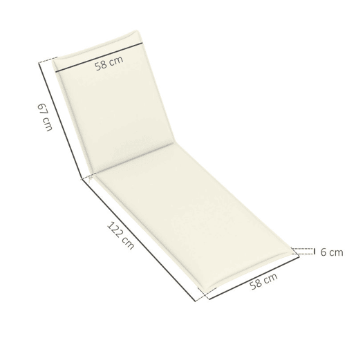 Outsunny Conjunto de 2 Almofadas para Espreguiçadeira Dobráveis Almofadas para Espreguiçadeiras de Jardim 193x58x6 cm com Correias de Sujeição Creme