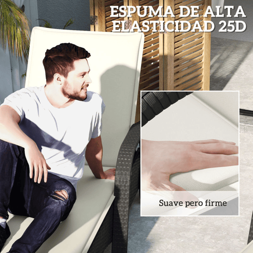 Outsunny Conjunto de 2 Almofadas para Espreguiçadeira Dobráveis Almofadas para Espreguiçadeiras de Jardim 193x58x6 cm com Correias de Sujeição Creme