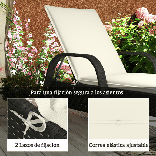 Outsunny Conjunto de 2 Almofadas para Espreguiçadeira Dobráveis Almofadas para Espreguiçadeiras de Jardim 193x58x6 cm com Correias de Sujeição Creme