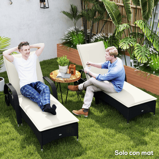 Outsunny Conjunto de 2 Almofadas para Espreguiçadeira Dobráveis Almofadas para Espreguiçadeiras de Jardim 193x58x6 cm com Correias de Sujeição Creme