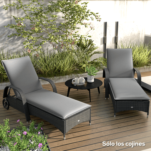 Outsunny Conjunto de 2 Almofadas para Espreguiçadeira Dobráveis Almofadas para Espreguiçadeiras de Jardim 193x58x6 cm com Correias de Sujeição Cinza