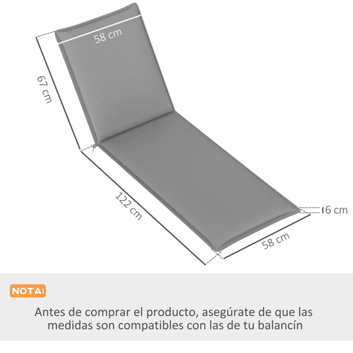 Outsunny Conjunto de 2 Almofadas para Espreguiçadeira Dobráveis Almofadas para Espreguiçadeiras de Jardim 193x58x6 cm com Correias de Sujeição Cinza