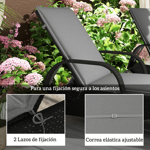 Outsunny Conjunto de 2 Almofadas para Espreguiçadeira Dobráveis Almofadas para Espreguiçadeiras de Jardim 193x58x6 cm com Correias de Sujeição Cinza