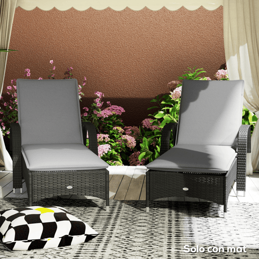 Outsunny Conjunto de 2 Almofadas para Espreguiçadeira Dobráveis Almofadas para Espreguiçadeiras de Jardim 193x58x6 cm com Correias de Sujeição Cinza