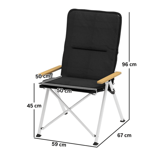 Outsunny Conjunto de 2 Cadeiras de Campismo Dobráveis em Alumínio Portáteis com Encosto Alto Ajustável, Apoios de Braço em Madeira, Tecido Oxford 600D e Saco de Transporte 59x67x96 cm Preto