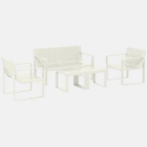 Outsunny Conjunto de Jardim 5 Peças Móveis de Exterior com 2 Poltronas 1 Sofá de 2 Lugares e 2 Mesas de Centro Desenho de Ripas Impermeável Anti-UV Branco