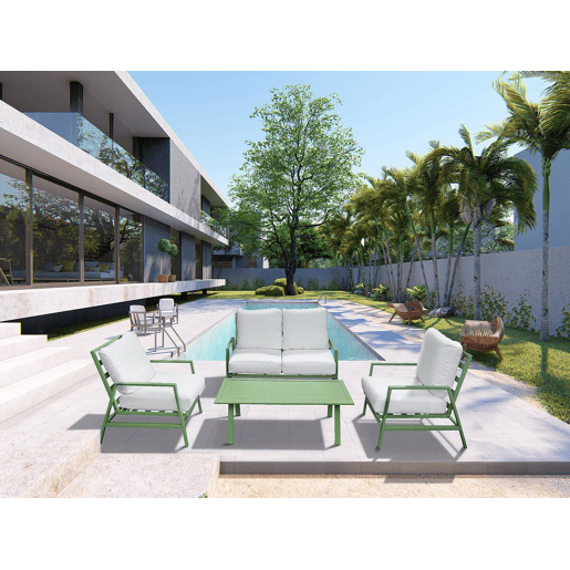 Conjunto de mobiliário de jardim em metal Queens - 4 lugares - Verde