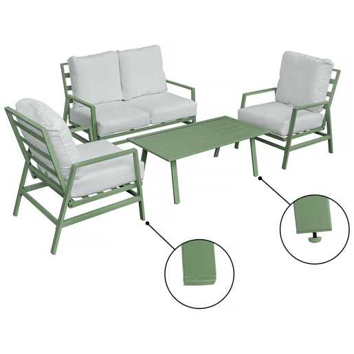 Conjunto de mobiliário de jardim em metal Queens - 4 lugares - Verde