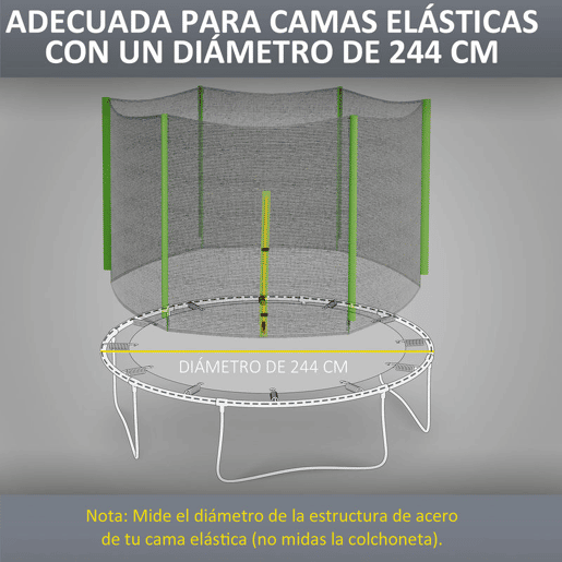 SPORTNOW Rede de Segurança para Trampolim Ø244 cm Rede de Substituição de Trampolins para Exterior e Porta com Fecho de Correr para 6 Postes Verde