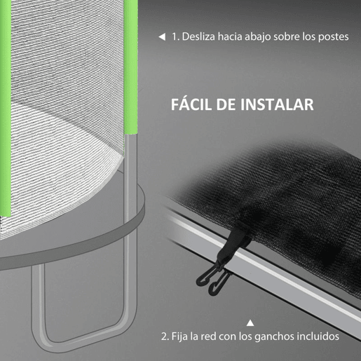 SPORTNOW Rede de Segurança para Trampolim Ø244 cm Rede de Substituição de Trampolins para Exterior e Porta com Fecho de Correr para 6 Postes Verde