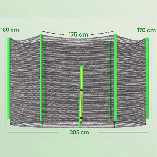 SPORTNOW Rede de Segurança para Trampolim Ø305 cm Rede de Substituição de Trampolins para Exterior e Porta com Fecho de Correr para 6 Postes Verde