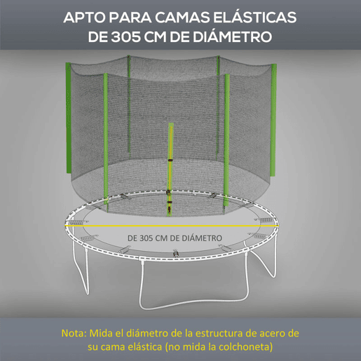 SPORTNOW Rede de Segurança para Trampolim Ø305 cm Rede de Substituição de Trampolins para Exterior e Porta com Fecho de Correr para 6 Postes Verde