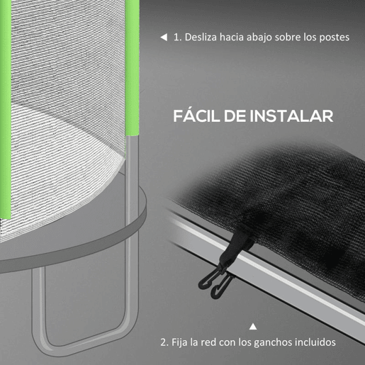 SPORTNOW Rede de Segurança para Trampolim Ø305 cm Rede de Substituição de Trampolins para Exterior e Porta com Fecho de Correr para 6 Postes Verde