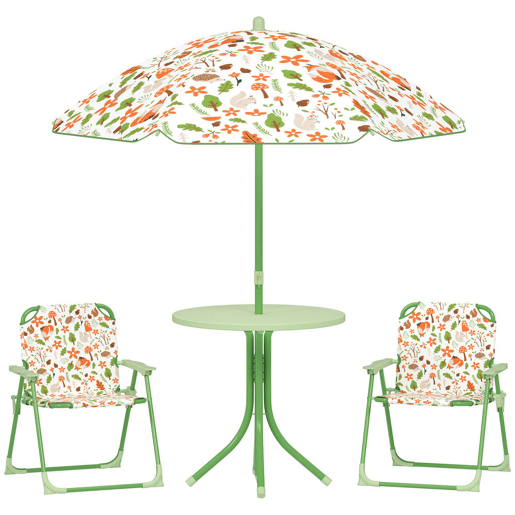 AIYAPLAY Conjunto de Mesa e Cadeiras para Crianças de Jardim Mesa Infantil com Cadeiras Dobráveis Chapéu de Sol Ajustável e Desenho de Raposas para Pátio Piquenique Verde AIYAPLAY Conjunto de Mesa e Cadeiras para Crianças de Jardim Mesa Infantil com Cadeiras Dobráveis Chapéu de Sol Ajustável e Desenho de Raposas para Pátio Piquenique Verde