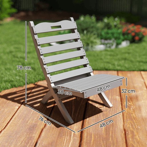 Outsunny Cadeira de Jardim em Madeira Cadeira de Exterior com Desenho de Ripas e Encosto Inclinado Carga 120 kg para Varanda Pátio 78x48x76 cm Cinzento