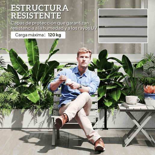 Outsunny Cadeira de Jardim em Madeira Cadeira de Exterior com Desenho de Ripas e Encosto Inclinado Carga 120 kg para Varanda Pátio 78x48x76 cm Cinzento