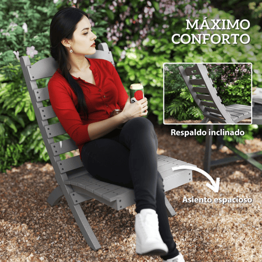 Outsunny Cadeira de Jardim em Madeira Cadeira de Exterior com Desenho de Ripas e Encosto Inclinado Carga 120 kg para Varanda Pátio 78x48x76 cm Cinzento