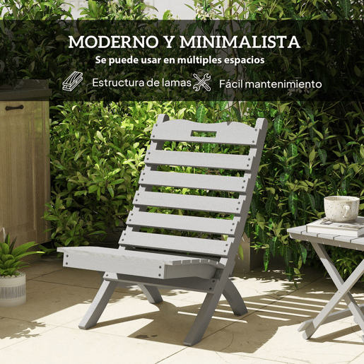Outsunny Cadeira de Jardim em Madeira Cadeira de Exterior com Desenho de Ripas e Encosto Inclinado Carga 120 kg para Varanda Pátio 78x48x76 cm Cinzento