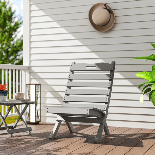Outsunny Cadeira de Jardim em Madeira Cadeira de Exterior com Desenho de Ripas e Encosto Inclinado Carga 120 kg para Varanda Pátio 78x48x76 cm Cinzento