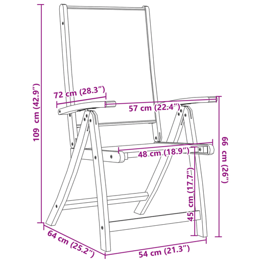 vidaXL Cadeiras de jardim dobráveis 2 pcs acácia maciça e textilene