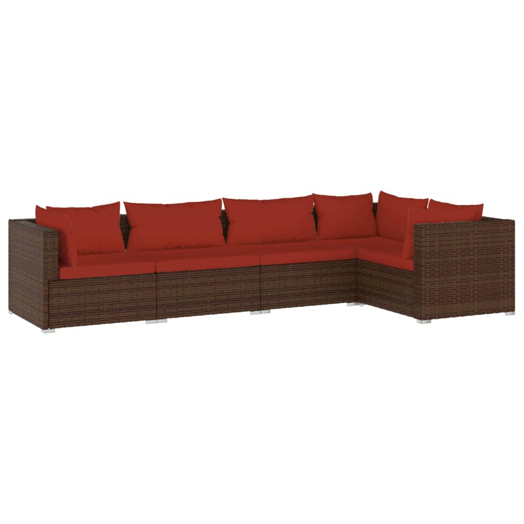 Set de muebles de jardín 5 pzas y cojines ratán sintético
