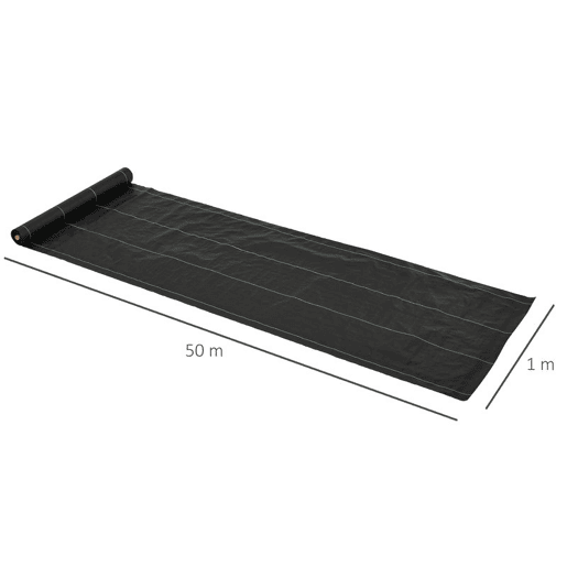 Outsunny Malha Geotêxtil 1x50 m Malha de Jardim Contra Ervas Daninhas 100 g  m² Rolo de Malha Preto