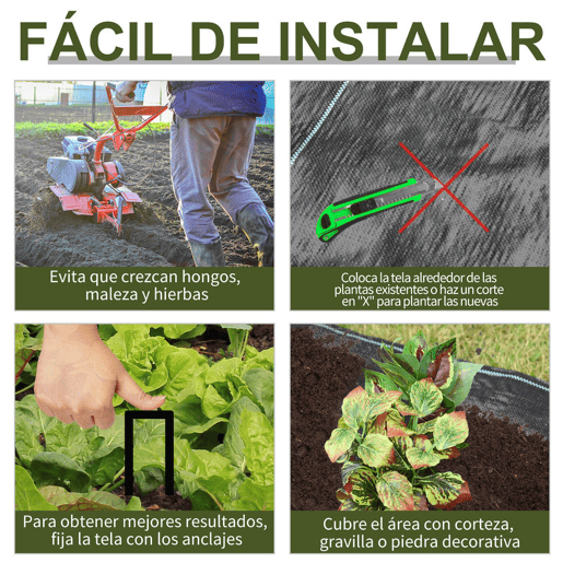 Outsunny Malha Geotêxtil 1x50 m Malha de Jardim Contra Ervas Daninhas 100 g  m² Rolo de Malha Preto