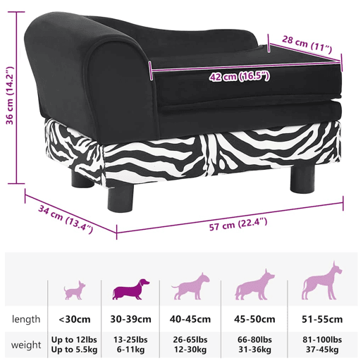 vidaXL Sofá para cães 57x34x36 cm pelúcia preto
