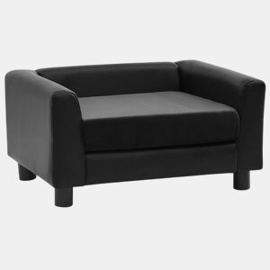vidaXL Sofá para cães 60x43x30 cm pelúcia e couro artificial preto