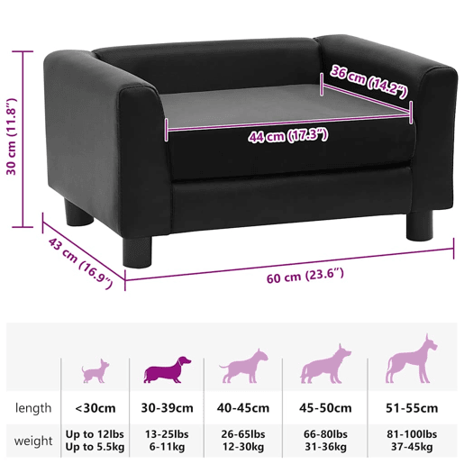 vidaXL Sofá para cães 60x43x30 cm pelúcia e couro artificial preto vidaXL Sofá para cães 60x43x30 cm pelúcia e couro artificial preto