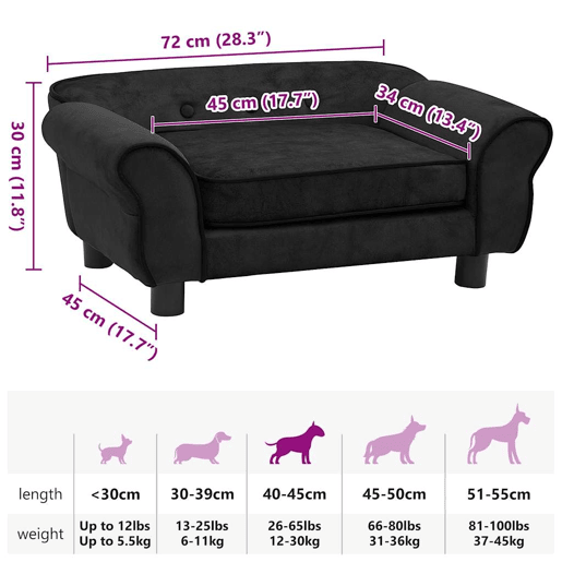 vidaXL Sofá para cães 72x45x30 cm pelúcia preto