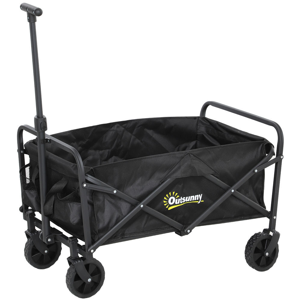Outsunny carro playa con ruedas carro de jardín plegable con asa telescópica ajustable 2 bolsas de almacenaje carga 120 kg carrito transporte para todo terreno jardín campaña compra negro