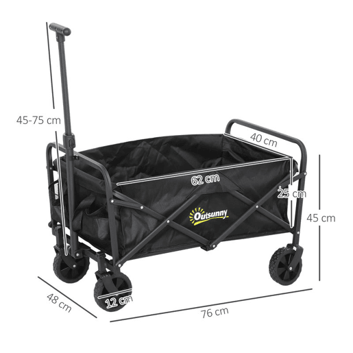 Outsunny Carrinho de Transporte com Rodas Carrinho de Jardim Dobrável com Pega Telescópica Ajustável 2 Bolsas de Arrumação Carrinho de Praia Jardim Campismo Carga 120 kg 64x42x27 cm Preto