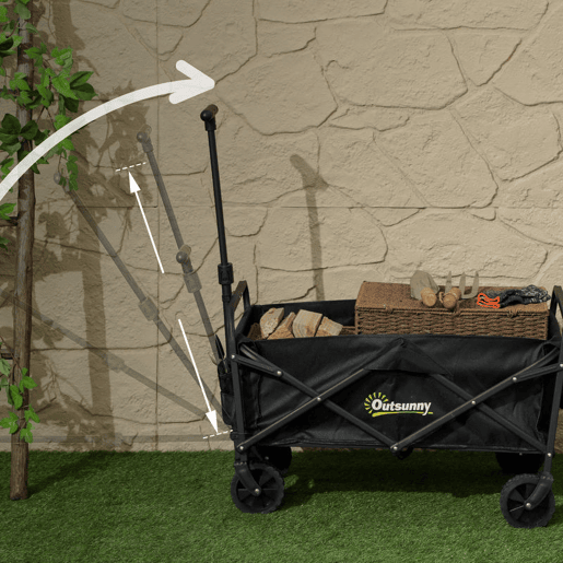 Outsunny Carrinho de Transporte com Rodas Carrinho de Jardim Dobrável com Pega Telescópica Ajustável 2 Bolsas de Arrumação Carrinho de Praia Jardim Campismo Carga 120 kg 64x42x27 cm Preto