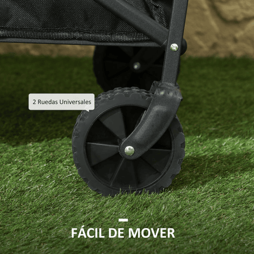Outsunny Carrinho de Transporte com Rodas Carrinho de Jardim Dobrável com Pega Telescópica Ajustável 2 Bolsas de Arrumação Carrinho de Praia Jardim Campismo Carga 120 kg 64x42x27 cm Preto