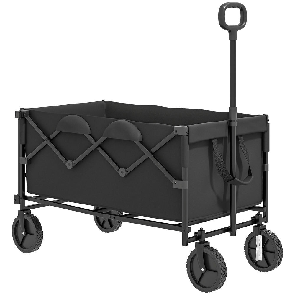 Outsunny carro playa ruedas grandes carro de jardín plegable con mango telescópico ajustable puerta trasera expandible carga 100 kg carrito transporte para todo terreno jardín campaña compra negro