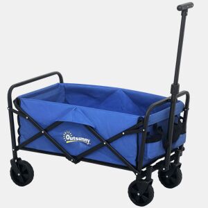 Outsunny Carrinho de Transporte com Rodas Carrinho de Jardim Dobrável com Pega Telescópica Ajustável 2 Bolsas de Arrumação Carrinho de Praia Jardim Campismo Carga 120 kg 64x42x27 cm Azul