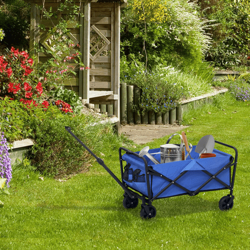 Outsunny Carrinho de Transporte com Rodas Carrinho de Jardim Dobrável com Pega Telescópica Ajustável 2 Bolsas de Arrumação Carrinho de Praia Jardim Campismo Carga 120 kg 64x42x27 cm Azul