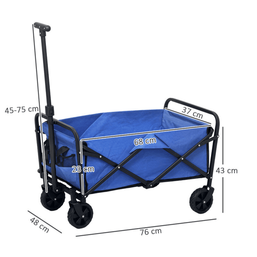 Outsunny Carrinho de Transporte com Rodas Carrinho de Jardim Dobrável com Pega Telescópica Ajustável 2 Bolsas de Arrumação Carrinho de Praia Jardim Campismo Carga 120 kg 64x42x27 cm Azul