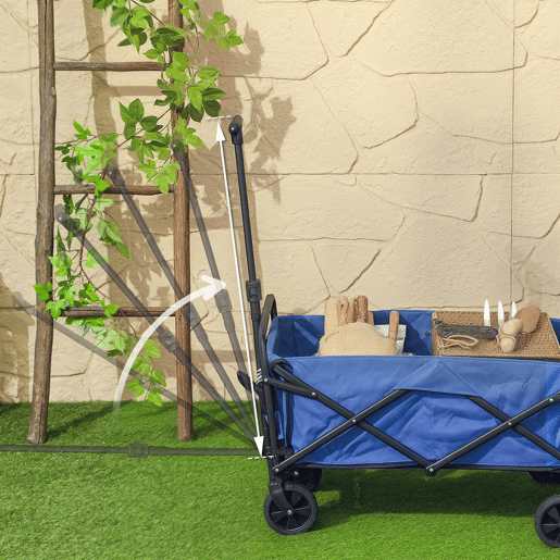 Outsunny Carrinho de Transporte com Rodas Carrinho de Jardim Dobrável com Pega Telescópica Ajustável 2 Bolsas de Arrumação Carrinho de Praia Jardim Campismo Carga 120 kg 64x42x27 cm Azul