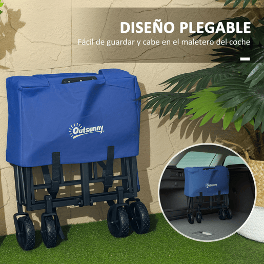 Outsunny Carrinho de Transporte com Rodas Carrinho de Jardim Dobrável com Pega Telescópica Ajustável 2 Bolsas de Arrumação Carrinho de Praia Jardim Campismo Carga 120 kg 64x42x27 cm Azul