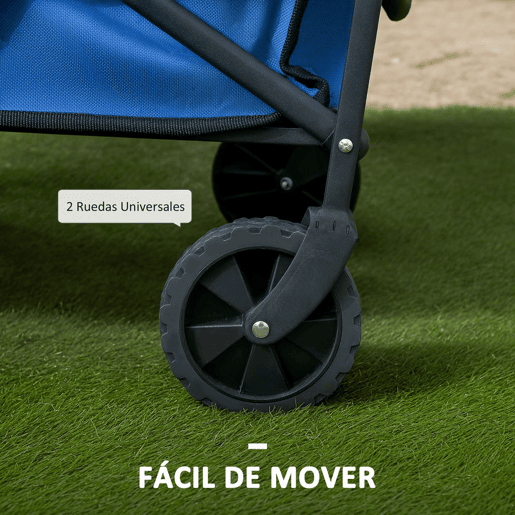 Outsunny Carrinho de Transporte com Rodas Carrinho de Jardim Dobrável com Pega Telescópica Ajustável 2 Bolsas de Arrumação Carrinho de Praia Jardim Campismo Carga 120 kg 64x42x27 cm Azul