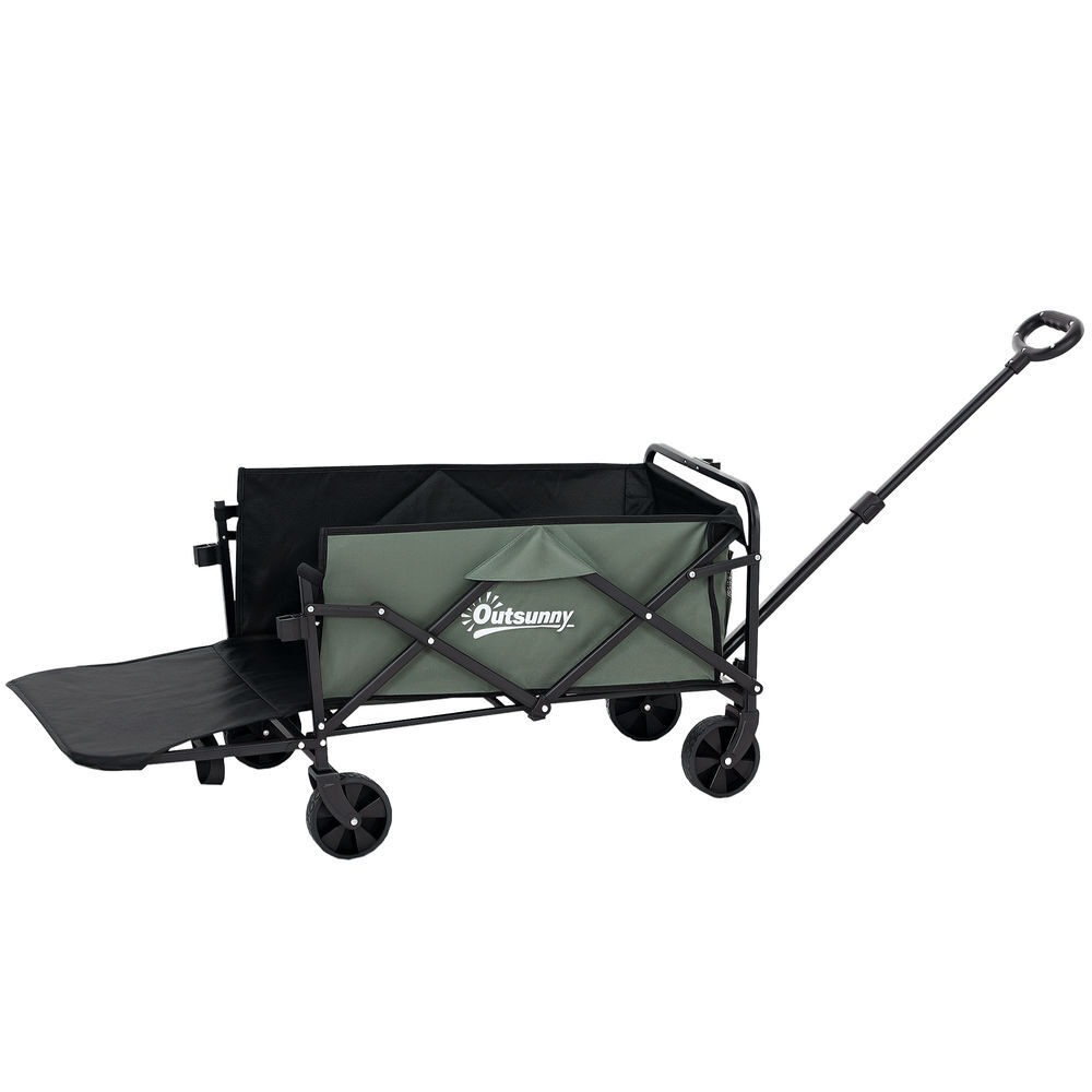 Outsunny carro playa con ruedas carro de jardín plegable con mango telescópico ajustable puerta trasera expandible carga 90 kg carrito transporte para todo terreno jardín campaña compra verde