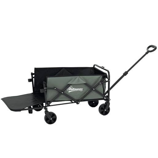 Outsunny Carrinho de Transporte com Rodas Carrinho de Jardim Dobrável com Puxador Telescópico Ajustável Porta Traseira Expansível Carga 90 kg Carrinho de Praia 114x46x65-92 cm Verde