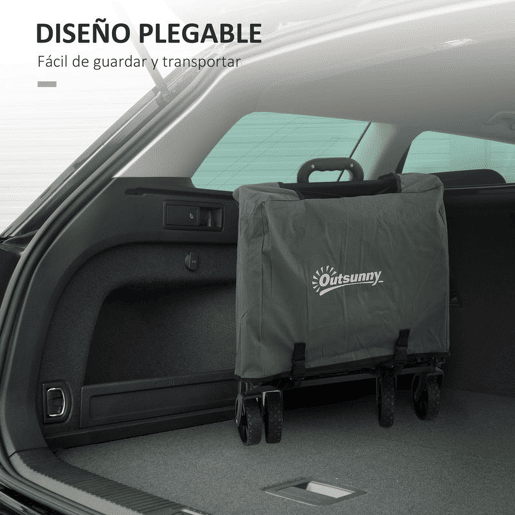 Outsunny Carrinho de Transporte com Rodas Carrinho de Jardim Dobrável com Puxador Telescópico Ajustável Porta Traseira Expansível Carga 90 kg Carrinho de Praia 114x46x65-92 cm Verde